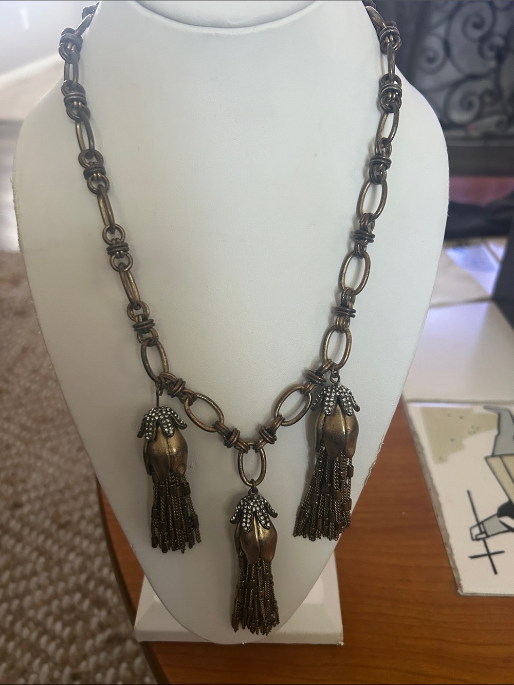 J. Crew Antique Brass Tassel Pendant Necklace